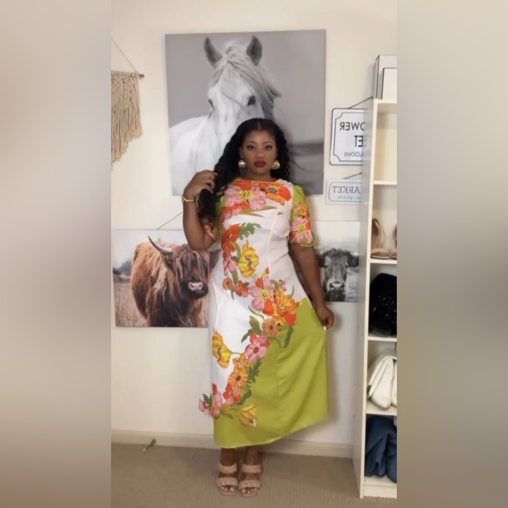 Floral Maxi Dress with Green and Orange Accents - Picture 2 of 16